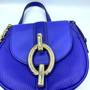 Diane Von Furstenberg cobalt blue w/ gold clasp shoulder bag